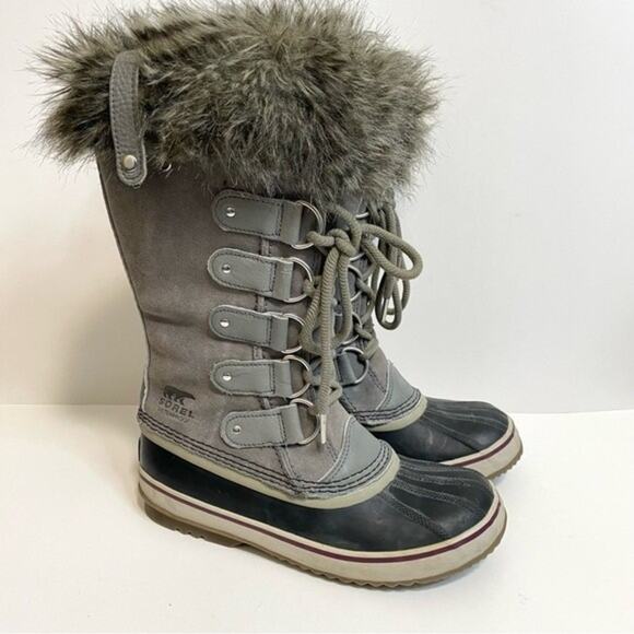 Sorel Women's Joan of Arctic Cattail Boots Insulated Tall Faux Fur Grey Size 8 - Picture 1 of 10